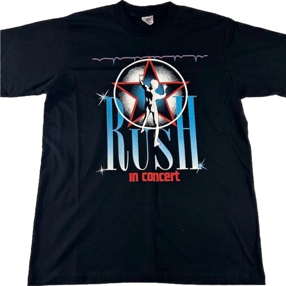 Rush T-Shirt Vintage StarMan Logo Rock Band Mens Size Large  Black